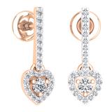 0.50 Carat (ctw) 18K Rose Gold Round White Diamond Ladies Heart Dangling Drop Earrings 1/2 CT