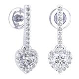 0.50 Carat (ctw) 18K White Gold Round White Diamond Ladies Heart Dangling Drop Earrings 1/2 CT