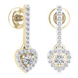 0.50 Carat (ctw) 18K Yellow Gold Round White Diamond Ladies Heart Dangling Drop Earrings 1/2 CT