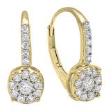 0.55 Carat (ctw) 14K Yellow Gold Round Cut White Diamond Ladies Cluster Style Dangling Drop Earrings 1/2 CT