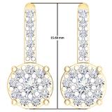 0.55 Carat (ctw) 14K Yellow Gold Round Cut White Diamond Ladies Cluster Style Dangling Drop Earrings 1/2 CT