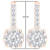 0.55 Carat (ctw) 18K Rose Gold Round Cut White Diamond Ladies Cluster Style Dangling Drop Earrings 1/2 CT
