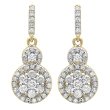 0.50 Carat (ctw) 10K Yellow Gold Round Cut White Diamond Ladies Cluster Style Drop Earrings 1/2 CT