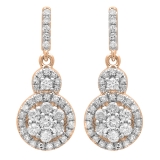 0.50 Carat (ctw) 14K Rose Gold Round Cut White Diamond Ladies Cluster Style Drop Earrings 1/2 CT