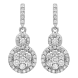 0.50 Carat (ctw) 18K White Gold Round Cut White Diamond Ladies Cluster Style Drop Earrings 1/2 CT