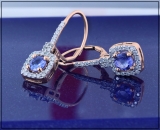 1.60 Carat (Ctw) 10K Rose Gold Round Tanzanite & White Diamond Ladies Halo Style Hoop Earrings