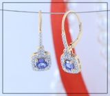 1.60 Carat (Ctw) 10K Yellow Gold Round Tanzanite & White Diamond Ladies Halo Style Hoop Earrings