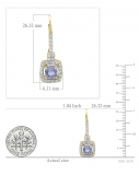 1.60 Carat (Ctw) 10K Yellow Gold Round Tanzanite & White Diamond Ladies Halo Style Hoop Earrings