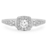 0.45 Carat (ctw) 10K White Gold Round White Diamond Ladies Halo Style Bridal Engagement Ring 1/2 CT