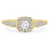0.45 Carat (ctw) 18K Yellow Gold Round White Diamond Ladies Halo Style Bridal Engagement Ring 1/2 CT