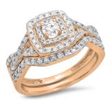 0.85 Carat (ctw) 10K Rose Gold Round White Diamond Ladies Split Shank Bridal Halo Style Engagement Ring Set