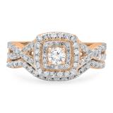 0.85 Carat (ctw) 10K Rose Gold Round White Diamond Ladies Split Shank Bridal Halo Style Engagement Ring Set