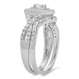 0.85 Carat (ctw) 10K White Gold Round White Diamond Ladies Split Shank Bridal Halo Style Engagement Ring Set