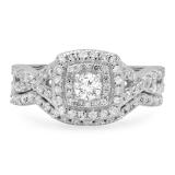 0.85 Carat (ctw) 10K White Gold Round White Diamond Ladies Split Shank Bridal Halo Style Engagement Ring Set