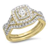 0.85 Carat (ctw) 10K Yellow Gold Round White Diamond Ladies Split Shank Bridal Halo Style Engagement Ring Set