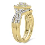 0.85 Carat (ctw) 10K Yellow Gold Round White Diamond Ladies Split Shank Bridal Halo Style Engagement Ring Set