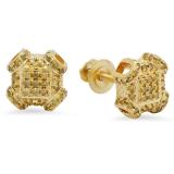 0.30 Carat (ctw) 14K Yellow Gold Round Yellow Diamond Ladies Fashion Micropave Stud Earrings 1/3 CT