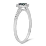 0.25 Carat (ctw) 10K White Gold Round White & Blue Diamond Ladies Cluster Style Bridal Engagement Ring 1/4 CT
