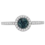 0.25 Carat (ctw) 10K White Gold Round White & Blue Diamond Ladies Cluster Style Bridal Engagement Ring 1/4 CT