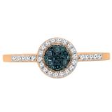 0.25 Carat (ctw) 14K Rose Gold Round White & Blue Diamond Ladies Cluster Style Bridal Engagement Ring 1/4 CT