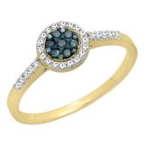 0.25 Carat (ctw) 14K Yellow Gold Round White & Blue Diamond Ladies Cluster Style Bridal Engagement Ring 1/4 CT