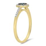 0.25 Carat (ctw) 14K Yellow Gold Round White & Blue Diamond Ladies Cluster Style Bridal Engagement Ring 1/4 CT