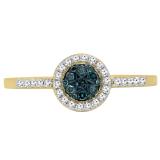 0.25 Carat (ctw) 14K Yellow Gold Round White & Blue Diamond Ladies Cluster Style Bridal Engagement Ring 1/4 CT