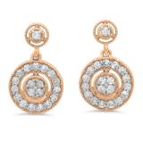 0.60 Carat (ctw) 10K Rose Gold Round White Diamond Ladies Circle Cluster Style Dangling Earrings