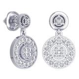 0.60 Carat (ctw) 10K White Gold Round White Diamond Ladies Circle Cluster Style Dangling Earrings