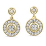 0.60 Carat (ctw) 18K Yellow Gold Round White Diamond Ladies Circle Cluster Style Dangling Earrings