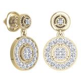 0.60 Carat (ctw) 18K Yellow Gold Round White Diamond Ladies Circle Cluster Style Dangling Earrings