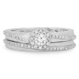 0.45 Carat (ctw) 10K White Gold Round White Diamond Ladies Bridal Halo Style Engagement Ring Set 1/2 CT