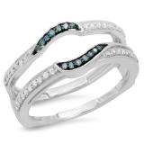 0.30 Carat (ctw) 10K White Gold Round Blue & White Diamond Ladies Anniversary Wedding Band Enhancer Double Guard Ring 1/3 CT