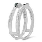 0.30 Carat (ctw) 10K White Gold Round Blue & White Diamond Ladies Anniversary Wedding Band Enhancer Double Guard Ring 1/3 CT