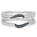 0.30 Carat (ctw) 10K White Gold Round Blue & White Diamond Ladies Anniversary Wedding Band Enhancer Double Guard Ring 1/3 CT