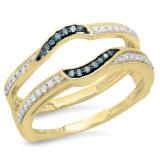 0.30 Carat (ctw) 14K Yellow Gold Round Blue & White Diamond Ladies Anniversary Wedding Band Enhancer Double Guard Ring 1/3 CT