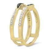 0.30 Carat (ctw) 14K Yellow Gold Round Blue & White Diamond Ladies Anniversary Wedding Band Enhancer Double Guard Ring 1/3 CT