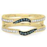 0.30 Carat (ctw) 14K Yellow Gold Round Blue & White Diamond Ladies Anniversary Wedding Band Enhancer Double Guard Ring 1/3 CT