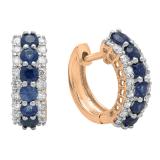 1.40 Carat (Ctw) 10K Rose Gold Round White Diamond & Blue Sapphire Ladies Huggies Hoop Earrings