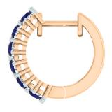 1.40 Carat (Ctw) 10K Rose Gold Round White Diamond & Blue Sapphire Ladies Huggies Hoop Earrings