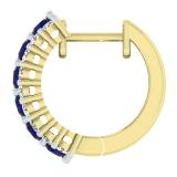 1.40 Carat (Ctw) 10K Yellow Gold Round White Diamond & Blue Sapphire Ladies Huggies Hoop Earrings