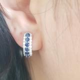 1.40 Carat (Ctw) 14K White Gold Round White Diamond & Blue Sapphire Ladies Huggies Hoop Earrings