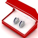 1.40 Carat (Ctw) 14K White Gold Round White Diamond & Blue Sapphire Ladies Huggies Hoop Earrings