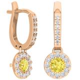 1.00 Carat (ctw) 10K Rose Gold Round Citrine & White Diamond Ladies Circle Halo Style Dangling Drop Earrings 1 CT