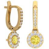 1.00 Carat (ctw) 10K Yellow Gold Round Citrine & White Diamond Ladies Circle Halo Style Dangling Drop Earrings 1 CT