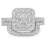 0.30 Carat (ctw) 14K White Gold Round White Diamond Ladies Bridal Halo Style Engagement Ring With Matching Band Set 1/3 CT