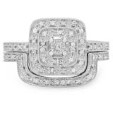 0.30 Carat (ctw) Sterling Silver Round White Diamond Ladies Bridal Halo Style Engagement Ring With Matching Band Set 1/3 CT