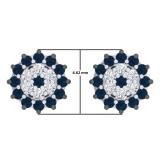 0.25 Carat (ctw) Sterling Silver Round Blue & White Diamond Ladies Cluster Style Stud Earrings 1/4 CT
