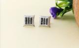 0.10 Carat (ctw) Sterling Silver Round Black & White Diamond Ladies Kite Shape Stud Earrings 1/10 CT