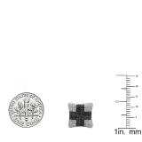 0.10 Carat (ctw) Sterling Silver Round Black & White Diamond Ladies Kite Shape Stud Earrings 1/10 CT